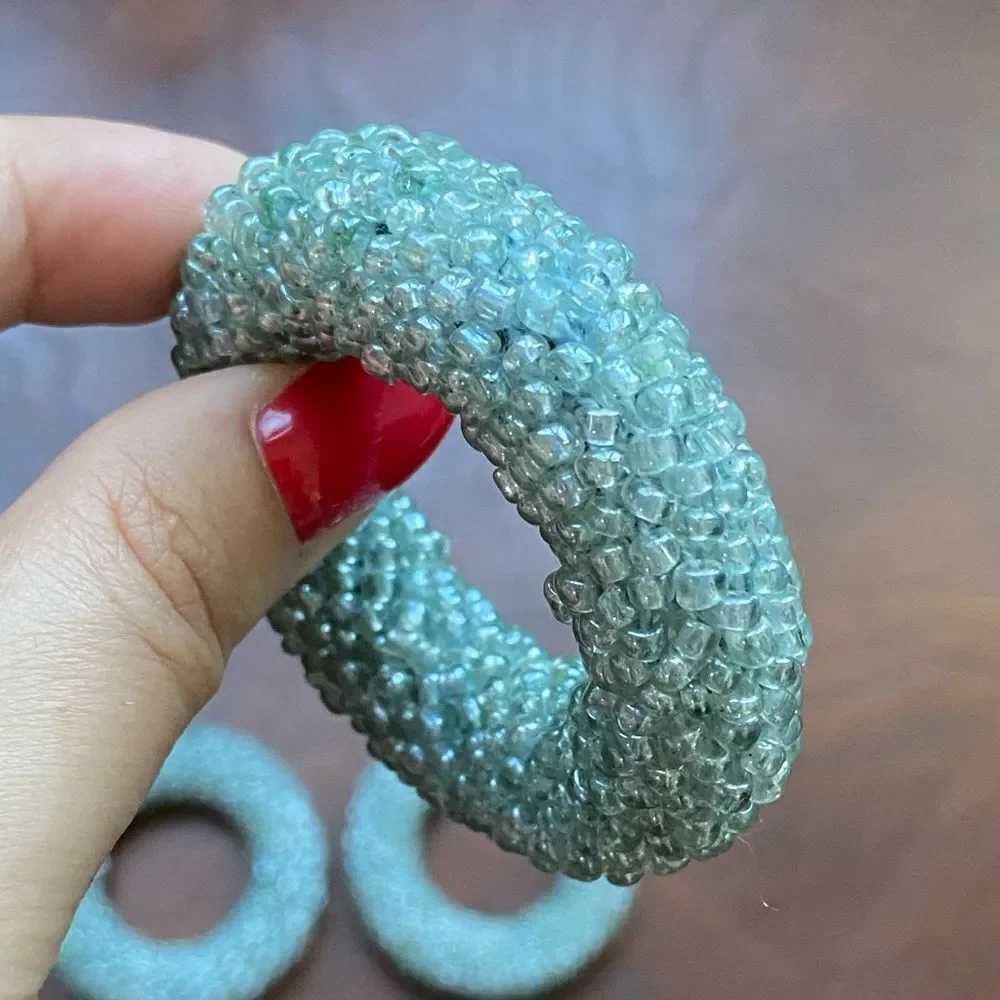 Pier 1 Vintage Light Blue Beaded Napkin Rings Set Of 8